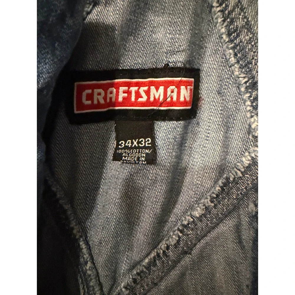 Craftsman‎ Mens Denim Bib Overalls Medium Wash Blue Cotton Workwear 34x32